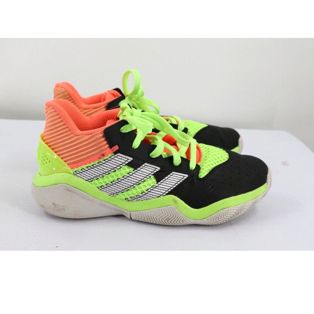 Adidas Boys Harden Stepback Black and Coral Size 6 Sneakers Shoes Neon